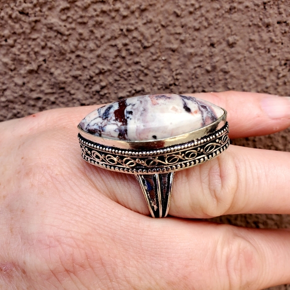 New Pink Brecciated Mookaite 925 Silver Ring. - Picture 5 of 12